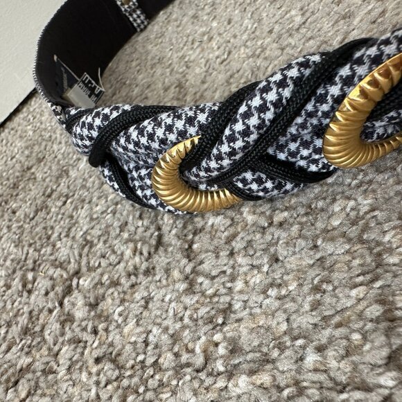 Vintage 80s Ginnie Johansen Designs Black & White Houndstooth Braided Belt USA main image 7